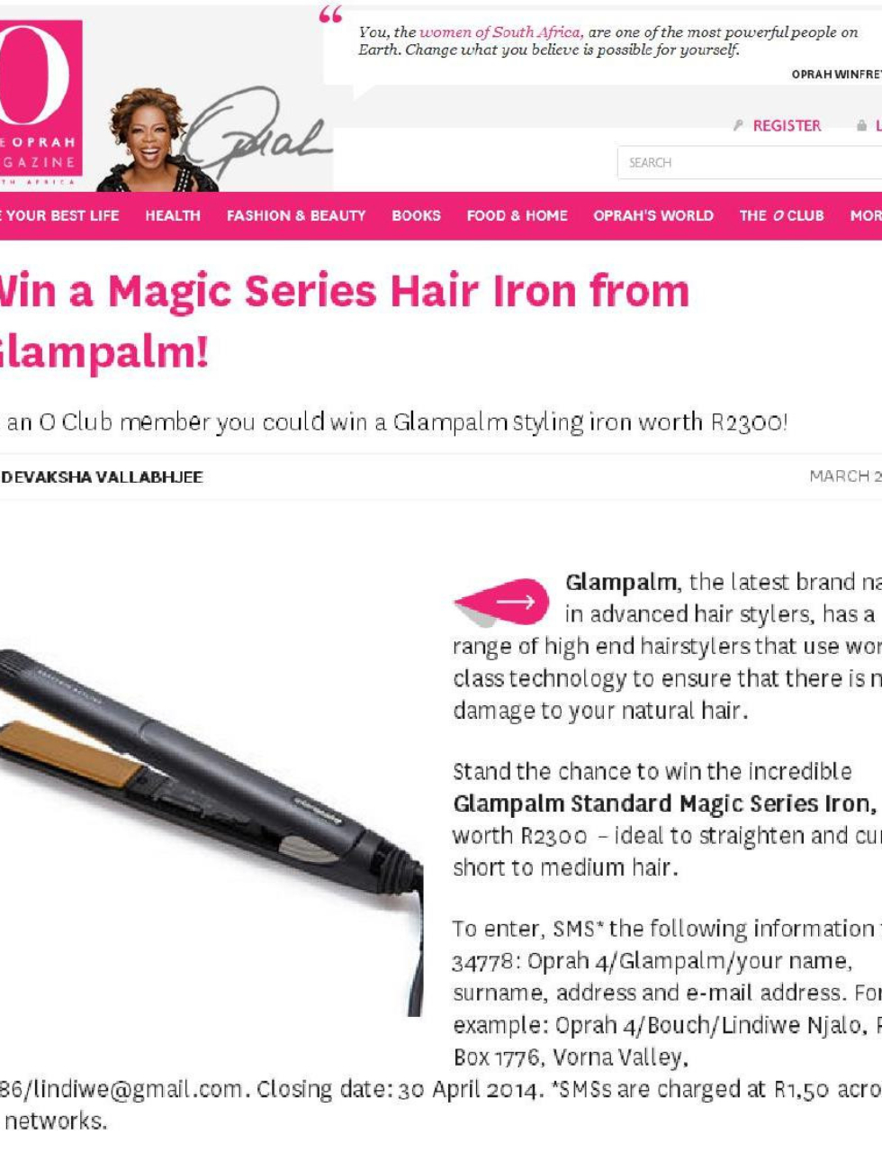 Oprah Online Competition 3 April – 3 May 2014